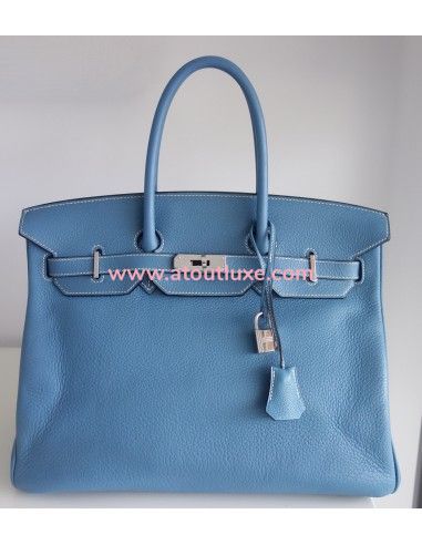 Sac Hermes Birkin 35 bleu jean