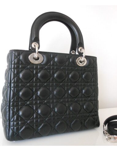 SAC LADY DIOR CUIR NOIR MEDIUM