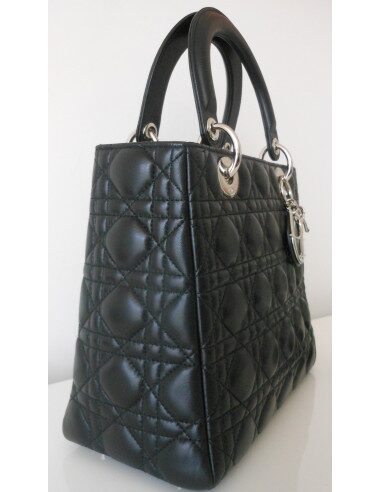 SAC LADY DIOR CUIR NOIR MEDIUM