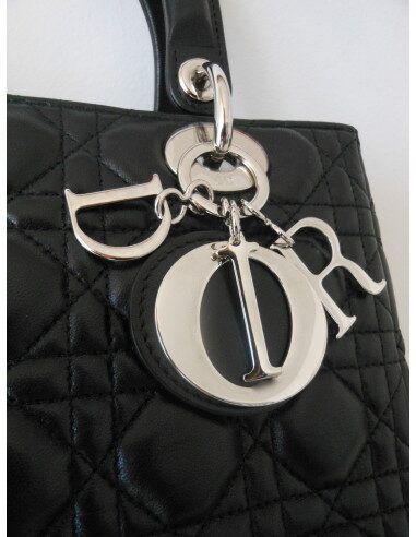 SAC LADY DIOR CUIR NOIR MEDIUM