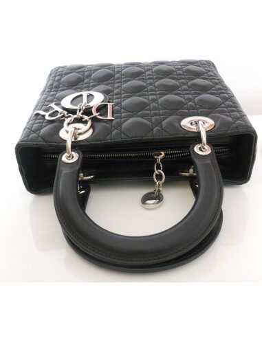 SAC LADY DIOR CUIR NOIR MEDIUM