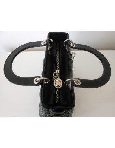 SAC LADY DIOR CUIR NOIR MEDIUM