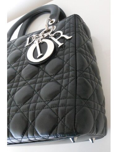 SAC LADY DIOR CUIR NOIR MEDIUM