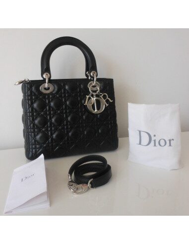 SAC LADY DIOR CUIR NOIR MEDIUM