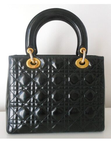 SAC LADY DIOR NOIR VERNI MEDIUM 