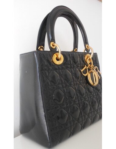 SAC LADY DIOR NOIR VERNI MEDIUM 