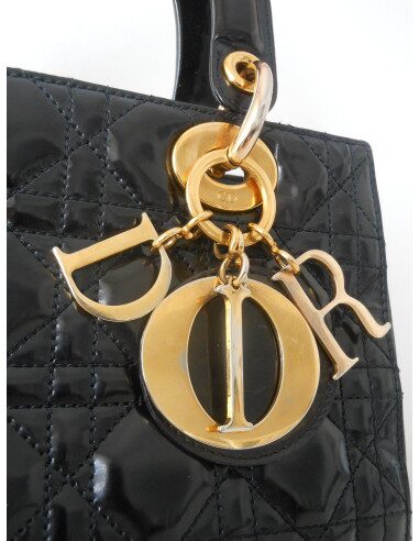 SAC LADY DIOR NOIR VERNI MEDIUM 