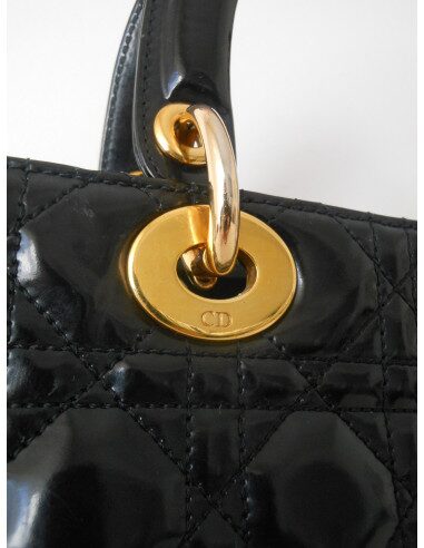 SAC LADY DIOR NOIR VERNI MEDIUM 