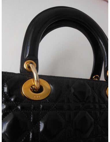SAC LADY DIOR NOIR VERNI MEDIUM 