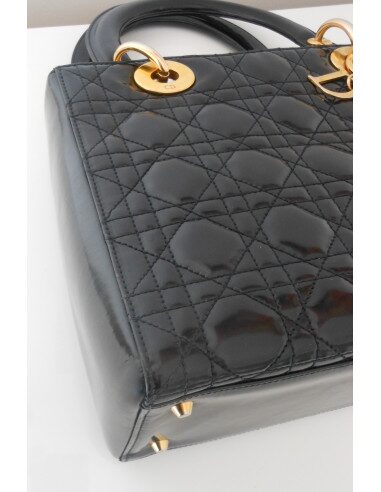 SAC LADY DIOR NOIR VERNI MEDIUM 