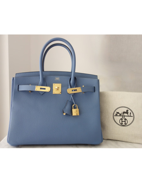 Sac Hermes Birkin 30 bleu agate