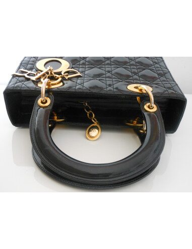 SAC LADY DIOR NOIR VERNI MEDIUM 