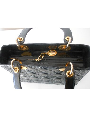 SAC LADY DIOR NOIR VERNI MEDIUM 