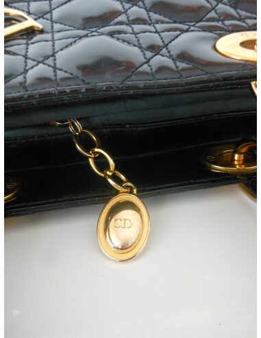 SAC LADY DIOR NOIR VERNI MEDIUM 