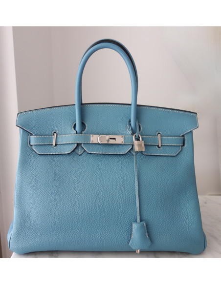 Sac Hermes Birkin 35 Togo bleu jean