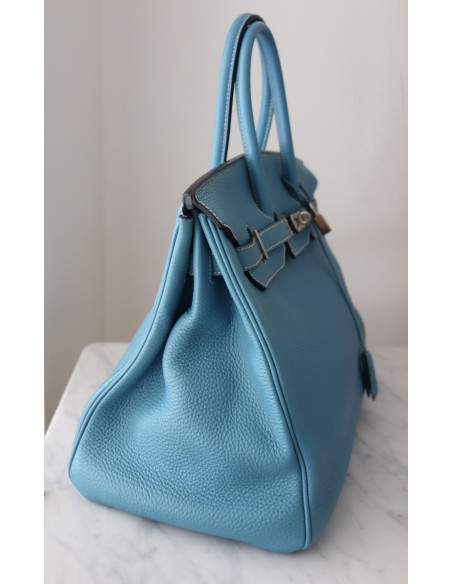 Sac Hermes Birkin 35 Togo bleu jean