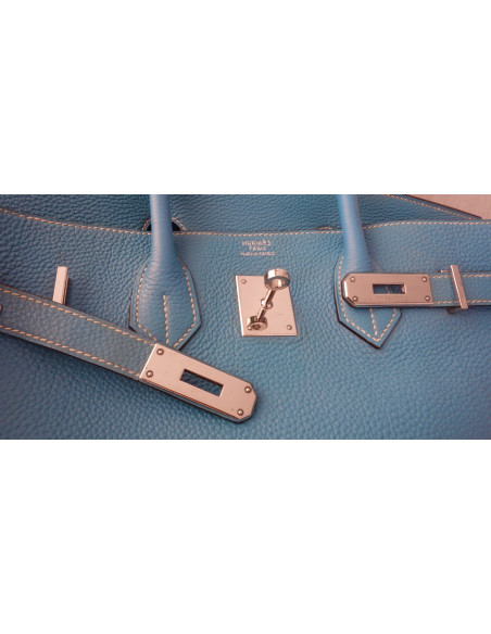 Sac Hermes Birkin 35 Togo bleu jean