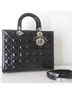 SAC LADY DIOR NOIR VERNI GRAND MODELE 