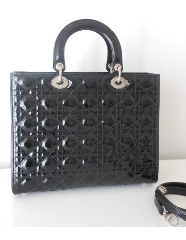 SAC LADY DIOR NOIR VERNI GRAND MODELE 