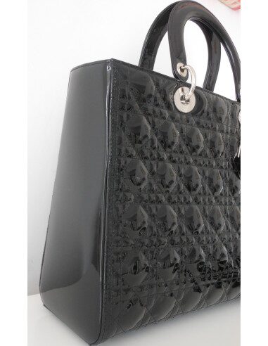SAC LADY DIOR NOIR VERNI GRAND MODELE 