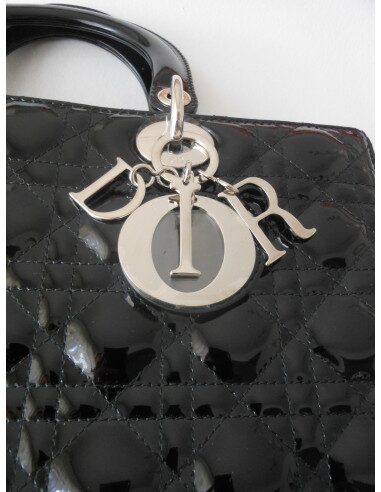 SAC LADY DIOR NOIR VERNI GRAND MODELE 