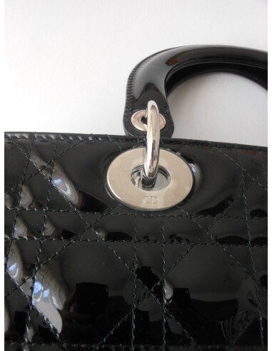 SAC LADY DIOR NOIR VERNI GRAND MODELE 
