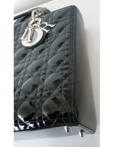 SAC LADY DIOR NOIR VERNI GRAND MODELE 