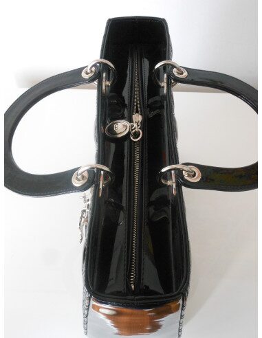 SAC LADY DIOR NOIR VERNI GRAND MODELE 