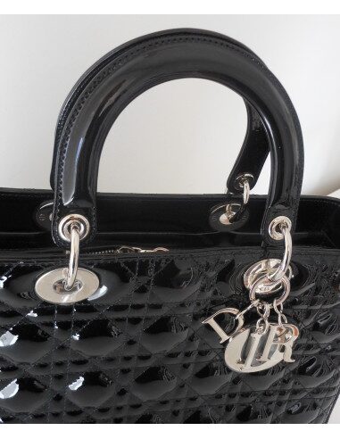 SAC LADY DIOR NOIR VERNI GRAND MODELE 