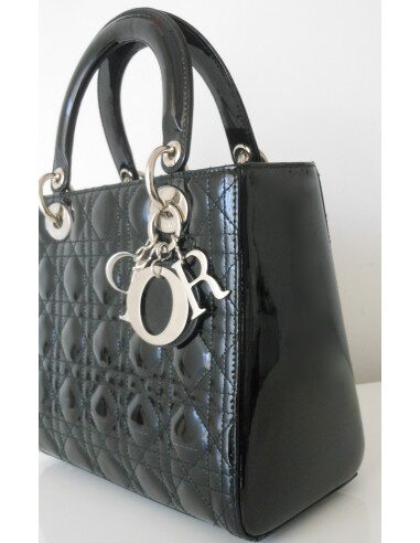 SAC LADY DIOR VERNI NOIR MEDIUM