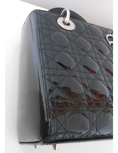 SAC LADY DIOR VERNI NOIR MEDIUM
