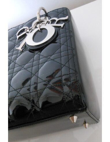 SAC LADY DIOR VERNI NOIR MEDIUM