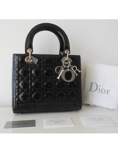 SAC LADY DIOR VERNI NOIR MEDIUM