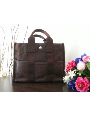 SAC HERMES CUIR ET TOILE MEDIUM BRUN