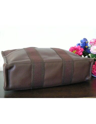 SAC HERMES CUIR ET TOILE MEDIUM BRUN