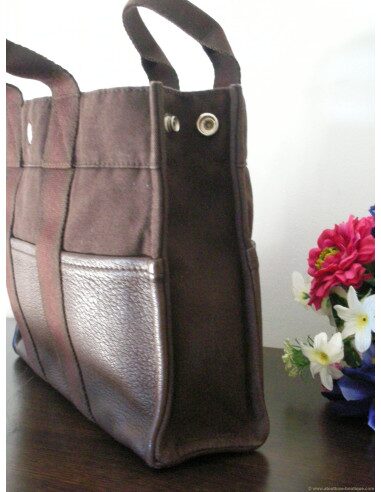 SAC HERMES CUIR ET TOILE MEDIUM BRUN