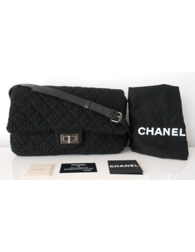 SAC CHANEL 2.55 TWEED NOIR GM