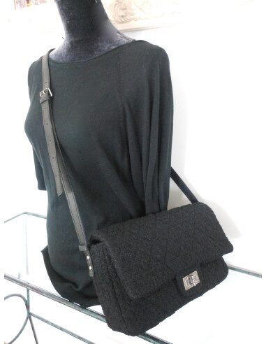 SAC CHANEL 2.55 TWEED NOIR GM