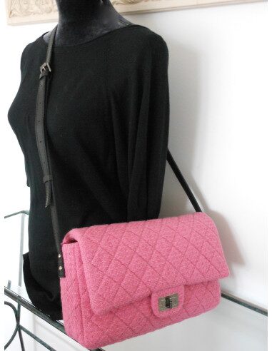 SAC CHANEL 2.55 TWEED ROSE GM 