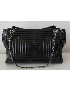SAC CABAS CHANEL CUIR VERNI NOIR  2