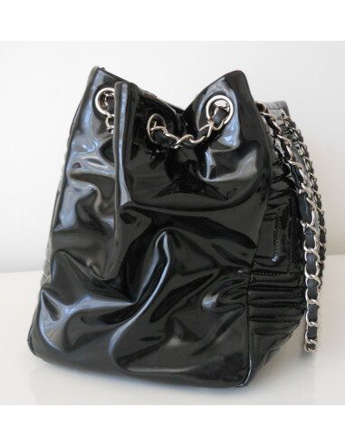 SAC CABAS CHANEL CUIR VERNI NOIR 