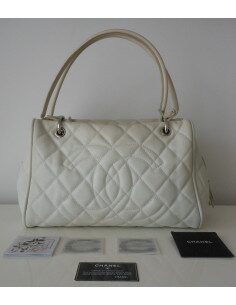 SAC CHANEL SHOPPING CUIR BLANC 