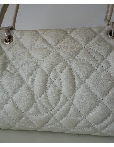 SAC CHANEL SHOPPING CUIR BLANC 