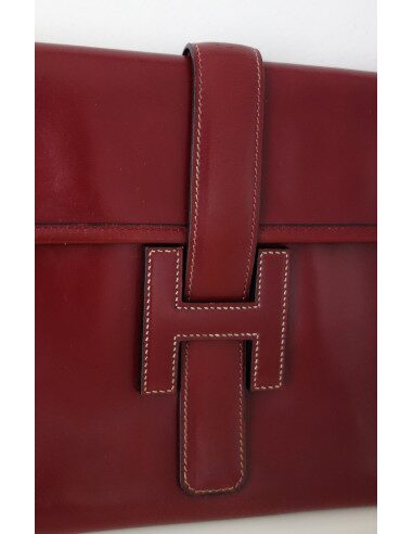 POCHETTE HERMES JIGE CUIR ROUGE