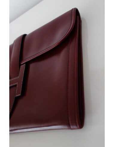 POCHETTE HERMES JIGE CUIR ROUGE