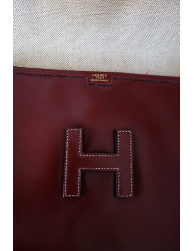 POCHETTE HERMES JIGE CUIR ROUGE