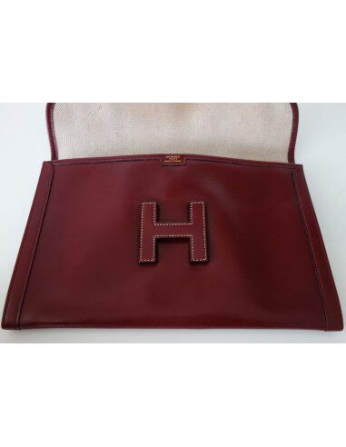 POCHETTE HERMES JIGE CUIR ROUGE